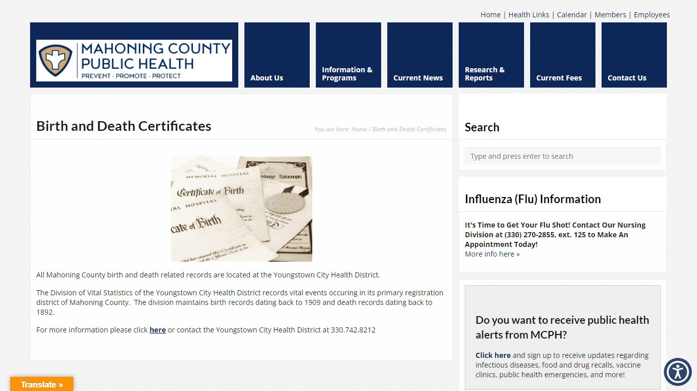 Birth and Death Certificates – Mahoning County Public Health